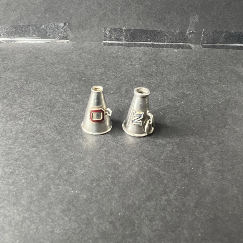 Vintage 2pc Sterling Silver Megaphone Pendant Charm Cheerleading Sports